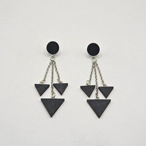 Tri-Dangle Earrings (Black & Silver)
